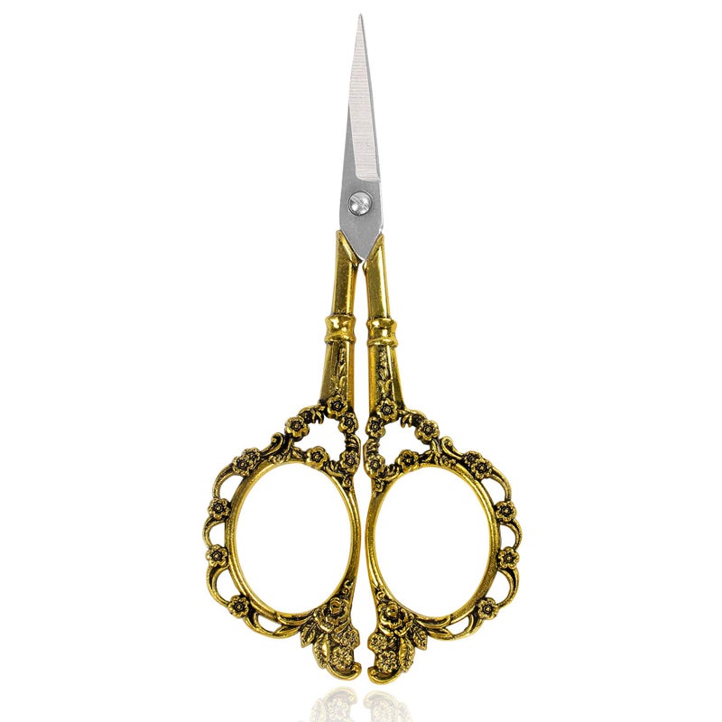 BIHRTC Vintage European Style Plum Blossom Scissors for Embroidery, Sewing, Craft, Art Work & Everyday Use (Gold) - Image 1